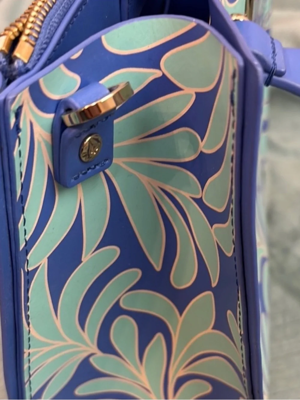 Kate Spade Cobalt Blue and Mint Green SeaFern Leaf-Print Tote